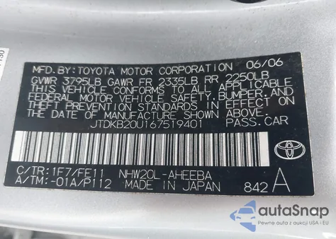 2006 Toyota Prius из США, поврежденный, VIN JTDKB20U167519401